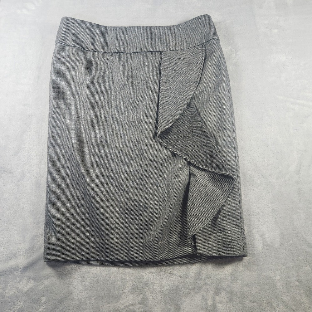 Talbots Skirt Size 10 Gray Knee Length Pencil Lined Slit Ruffle Wool Blend